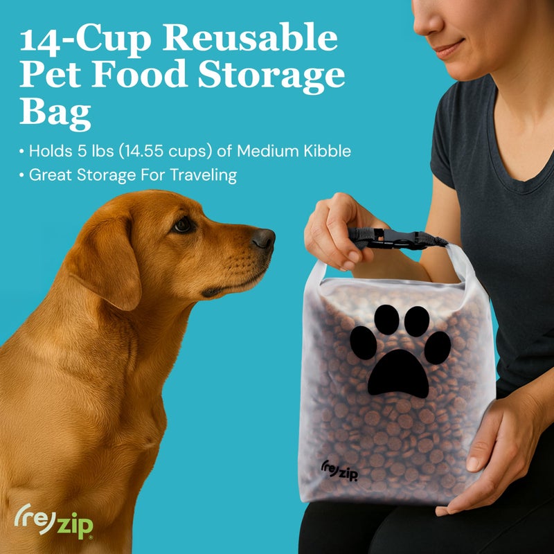 Rezip (re)zip Roll Top Pet Food Storage Bag (14-Cup) | BPA-Free, Food Grade, Pet Safe | Keeps Kibble Fresh for Camping, Dog Boarding, Weekend Getaways | Machine Washable - Image 2